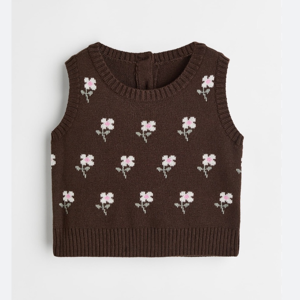 H&M Floral Knitted Brown Vest Girls size 9-12 months